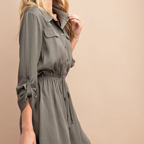 Olive Utility Drawstring Dress - Picture 6 of 8